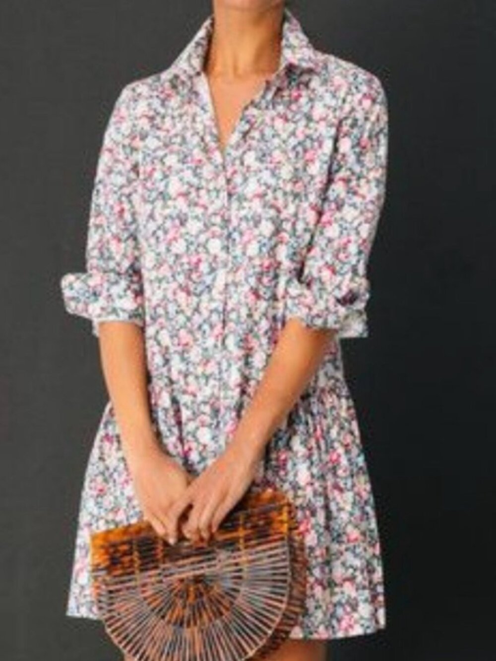 The Shirt by Rochelle Behrens Rose Floral Drop-Waist Shirt Dress, Size S